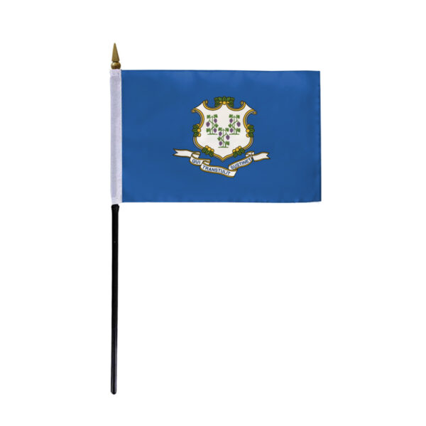 AGAS Connecticut Stick Flag 4x6 Inch with 11 inch Plastic Pole