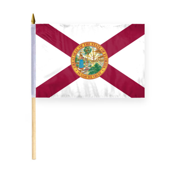 AGAS Florida Stick Flag 12x18 Inch with 24 inch Wood Pole - Printed Polyester