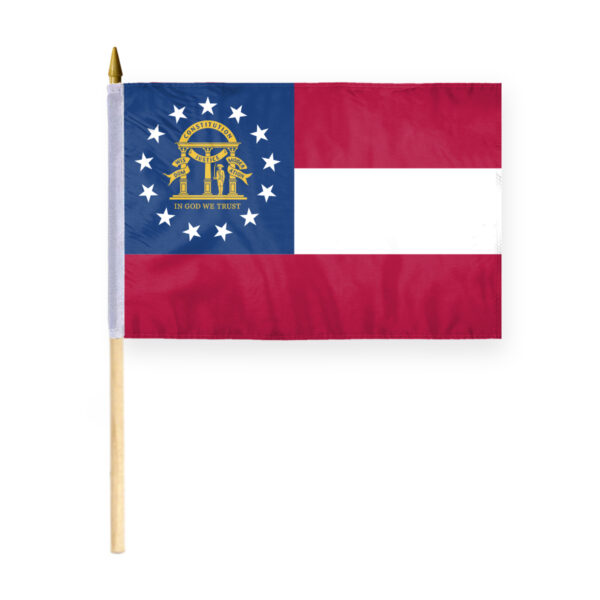AGAS Georgia Stick Flag 12x18 Inch with 24 inch Wood Pole - Printed Polyester