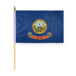 AGAS Idaho Stick Flag 12x18 Inch with 24 inch Wood Pole - Printed Polyester - State of Idaho Handheld Desk Flag Small Idaho Flag