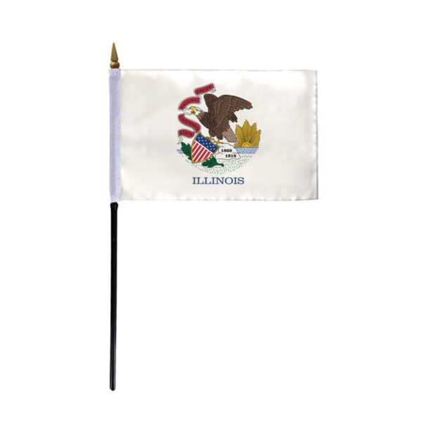 AGAS Illinois Stick Flag 4x6 Inch with 11 inch Plastic Pole