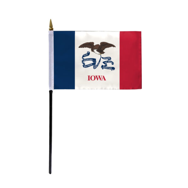 AGAS Iowa Stick Flag 4x6 Inch with 11 inch Plastic Pole - Printed Polyester