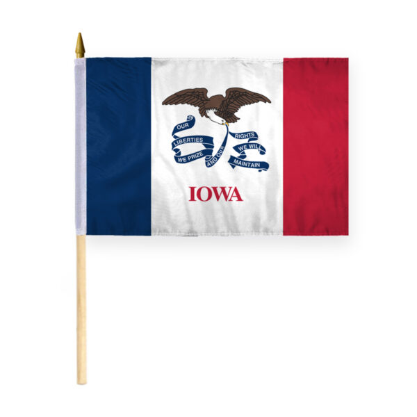 AGAS Iowa Stick Flag 12x18 Inch with 24 inch Wood Pole - Printed Polyester