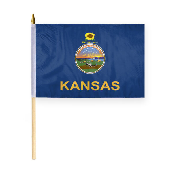 AGAS Kansas Stick Flag 12x18 Inch with 24 inch Wood Pole - Printed Polyester