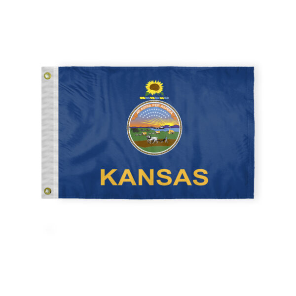 AGAS Kansas State Boat Flag 12x18 Inch - Double Sided Reverse Print On Back 200D Nylon