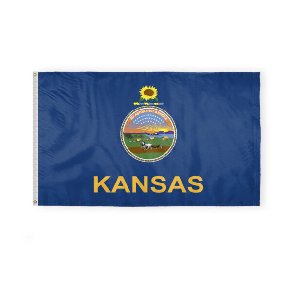 AGAS Kansas State Flag 3x5 Ft - Double Sided Reverse Print On Back 200D Nylon