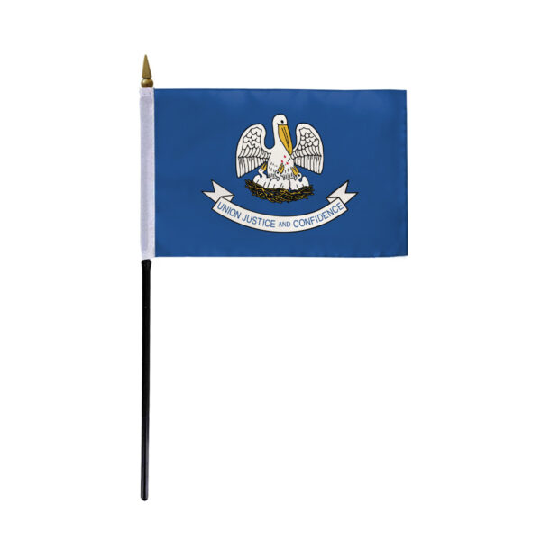 AGAS Louisiana Stick Flag 4x6 Inch with 11 inch Plastic Pole - Printed Polyester