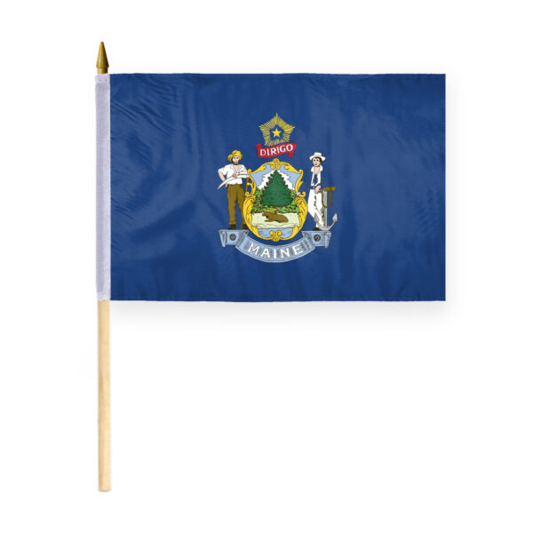 AGAS Maine Stick Flag 12x18 Inch with 24 inch Wood Pole - Printed Polyester
