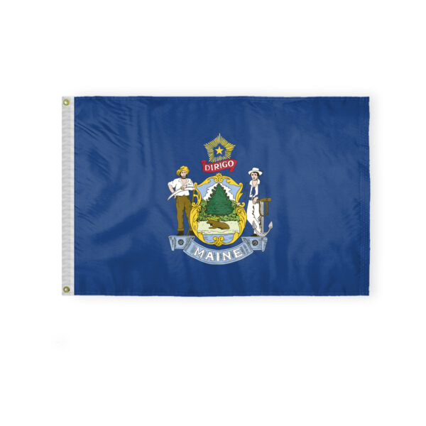 AGAS Maine State Flag 2x3 Ft - Double Sided Reverse Print On Back 200D Nylon