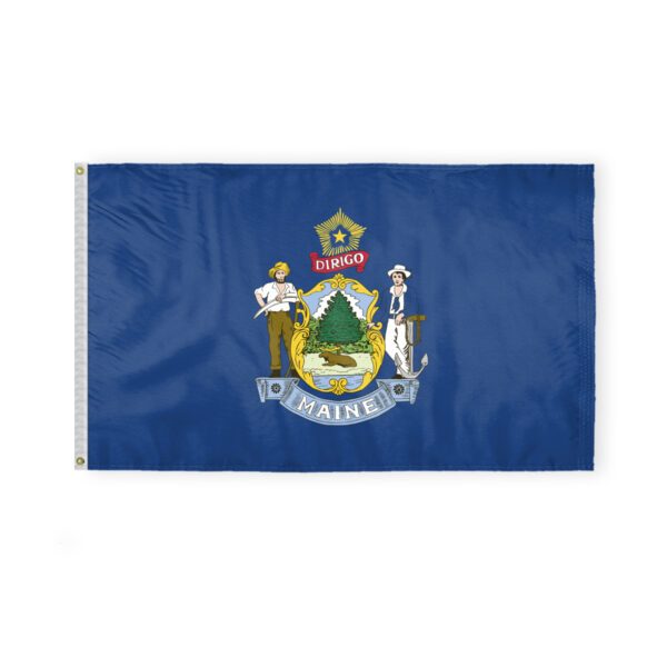 AGAS Maine State Flag 3x5 Ft - Double Sided Reverse Print On Back 200D Nylon
