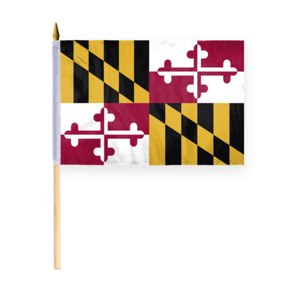 AGAS Maryland Stick Flag 12x18 Inch with 24 inch Wood Pole - Printed Polyester