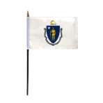 AGAS Massachusetts Stick Flag 4x6 Inch with 11 inch Plastic Pole - Printed Polyester