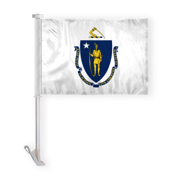 AGAS Massachusetts State Car Window Flag 10.5x15 inch - Double Side Printed Knitted Polyester