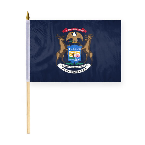 AGAS Michigan Stick Flag 12x18 Inch with 24 inch Wood Pole - Printed Polyester