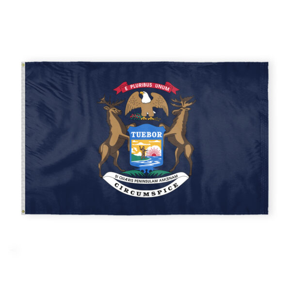 AGAS Michigan State Flag 5x8 Ft - Double Sided Reverse Print On Back 200D Nylon
