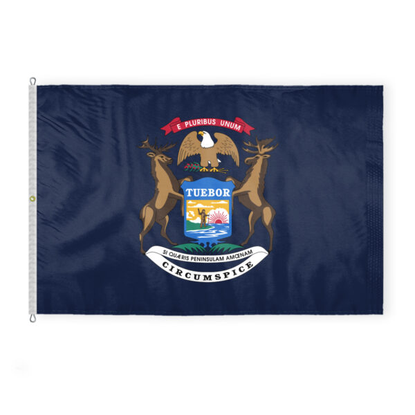 AGAS Michigan State Flag 8x12 Ft - Double Sided Reverse Print On Back 200D Nylon