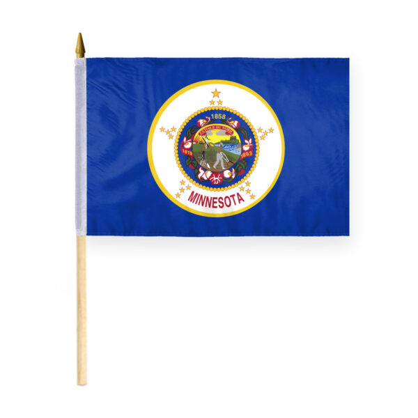 AGAS Minnesota Stick Flag 12x18 Inch with 24 inch Wood Pole - Printed Polyester