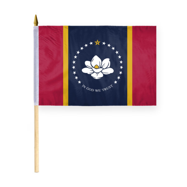 AGAS Mississippi Stick Flag 12x18 Inch with 24 inch Wood Pole - Printed Polyester