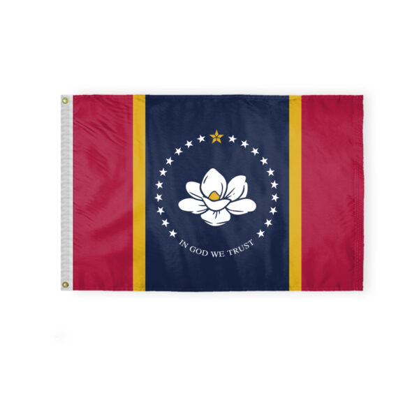 AGAS Mississippi State Flag 2x3 Ft - Double Sided Reverse Print On Back 200D Nylon