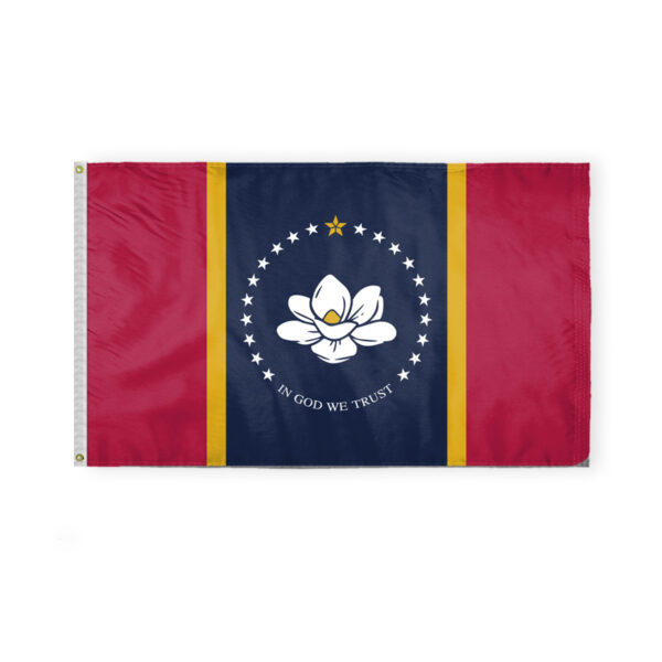 AGAS Mississippi State Flag 3x5 Ft - Double Sided Reverse Print On Back 200D Nylon