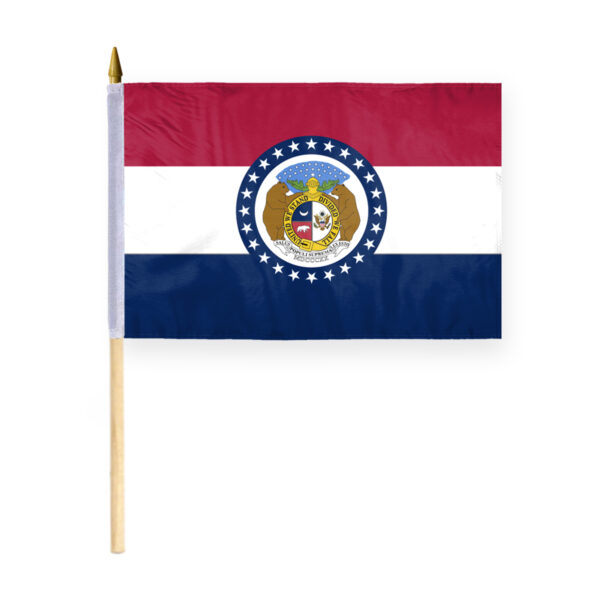 AGAS Missouri Stick Flag 12x18 Inch with 24 inch Wood Pole - Printed Polyester