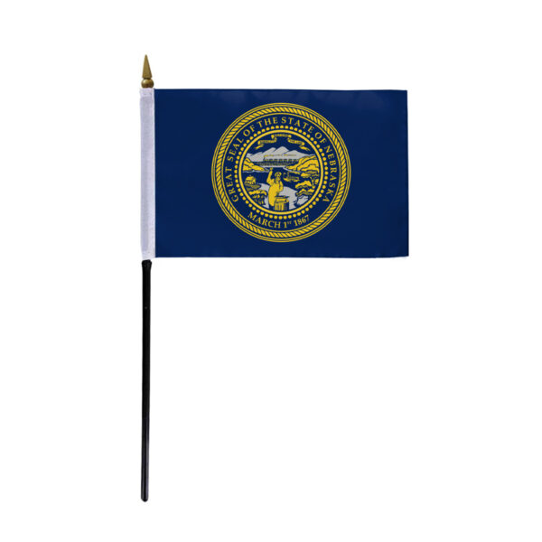 AGAS Nebraska Stick Flag 4x6 Inch with 11 inch Plastic Pole - Printed Polyester