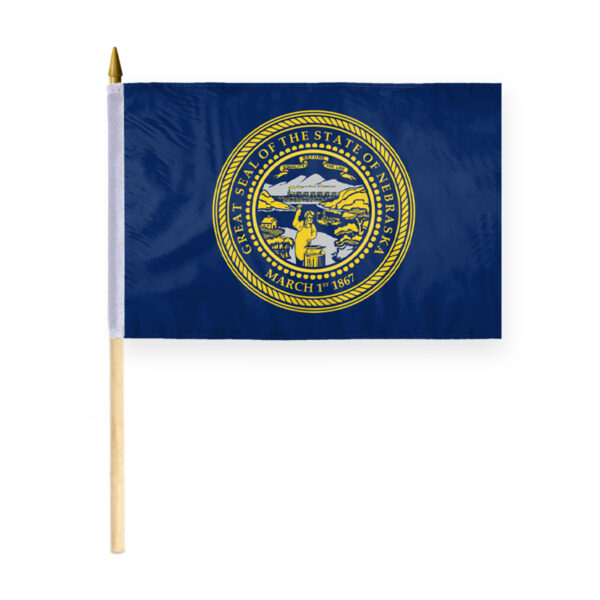 AGAS Nebraska Stick Flag 12x18 Inch with 24 inch Wood Pole - Printed Polyester