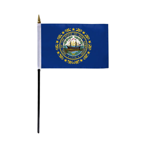 AGAS New Hampshire Stick Flag 4x6 Inch with 11 inch Plastic Pole - Printed Polyester