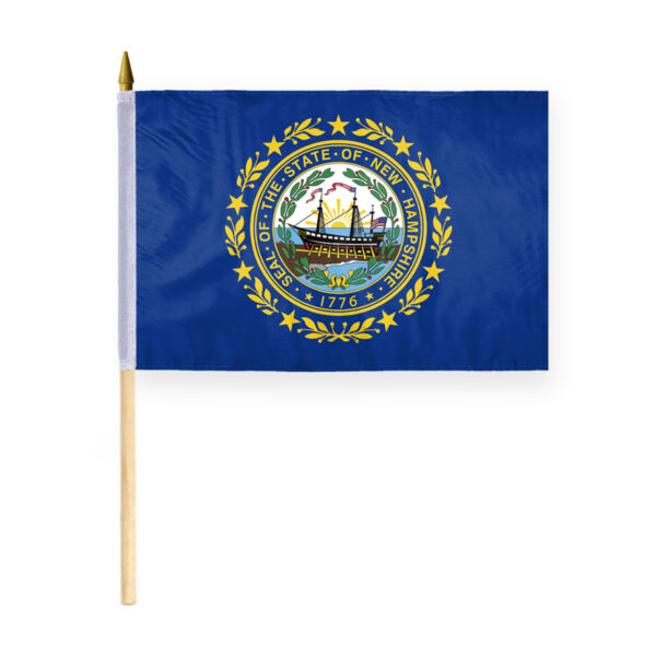 AGAS New Hampshire Stick Flag 12x18 Inch with 24 inch Wood Pole - Printed Polyester