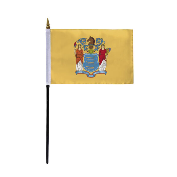 AGAS New Jersey Stick Flag 4x6 Inch with 11 inch Plastic Pole - Printed Polyester