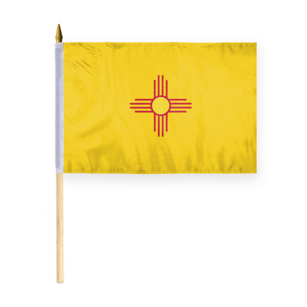 AGAS New Mexico Stick Flag 12x18 Inch with 24 inch Wood Pole - Printed Polyester