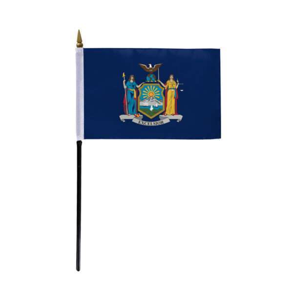 AGAS New York Stick Flag 4x6 Inch with 11 inch Plastic Pole - Printed Polyester