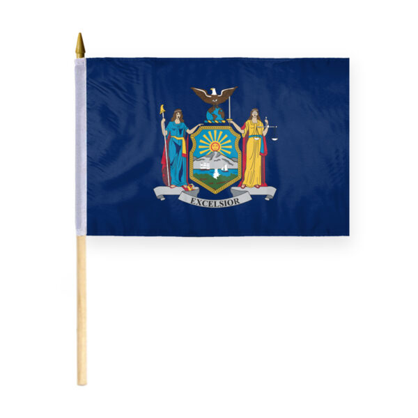 AGAS New York Stick Flag 12x18 Inch with 24 inch Wood Pole - Printed Polyester
