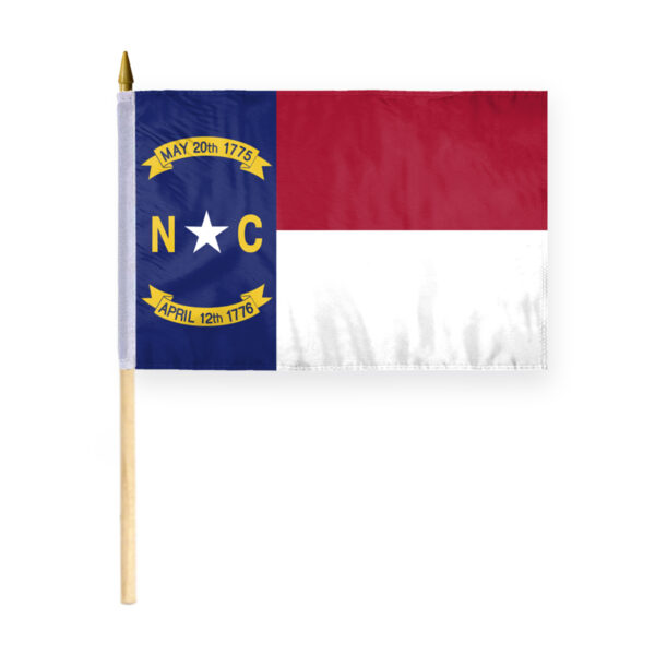 AGAS North Carolina Stick Flag 12x18 Inch with 24 inch Wood Pole - Printed Polyester