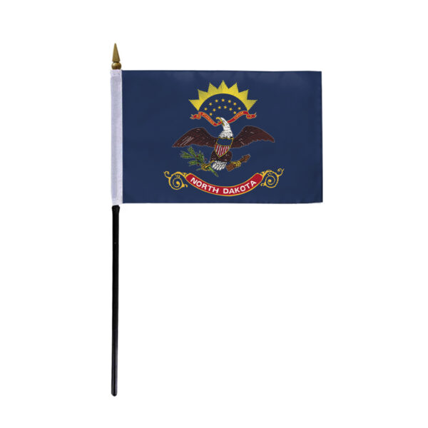 AGAS North Dakota Stick Flag 4x6 Inch with 11 inch Plastic Pole - Printed Polyester