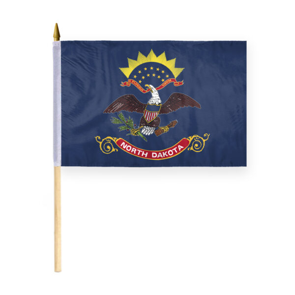 AGAS North Dakota Stick Flag 12x18 Inch with 24 inch Wood Pole - Printed Polyester