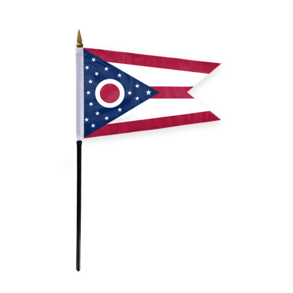 AGAS Ohio Stick Flag 4x6 Inch with 11 inch Plastic Pole - Printed Polyester