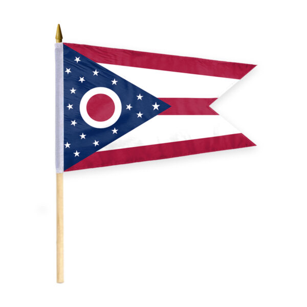 AGAS Ohio Stick Flag 12x18 Inch with 24 inch Wood Pole - Printed Polyester