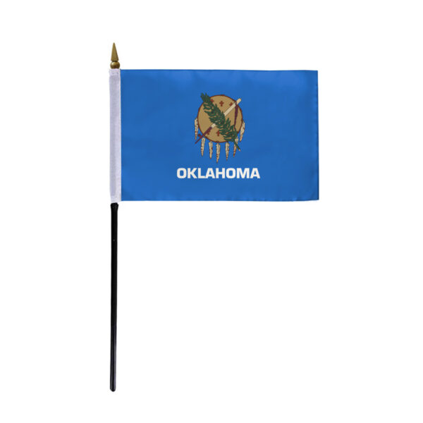 AGAS Oklahoma Stick Flag 4x6 Inch with 11 inch Plastic Pole - Printed Polyester