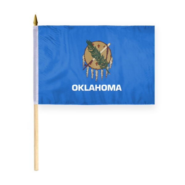 AGAS Oklahoma Stick Flag 12x18 Inch with 24 inch Wood Pole - Printed Polyester
