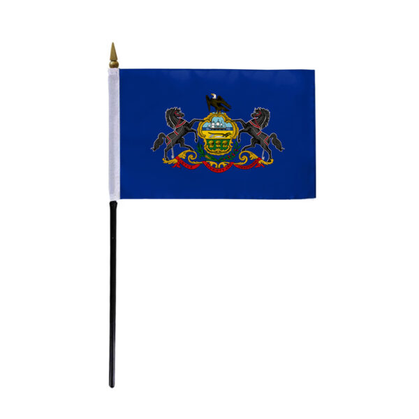 AGAS Pennsylvania Stick Flag 4x6 Inch with 11 inch Plastic Pole - Printed Polyester