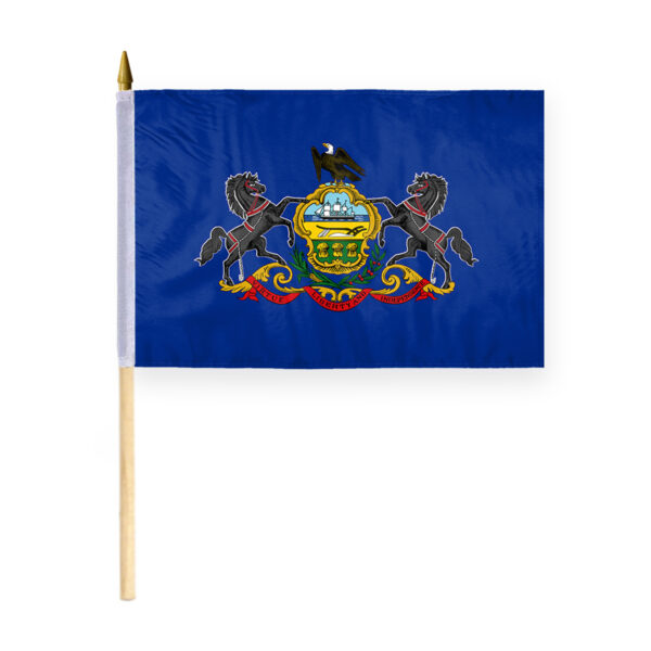 AGAS Pennsylvania Stick Flag 12x18 Inch with 24 inch Wood Pole - Printed Polyester