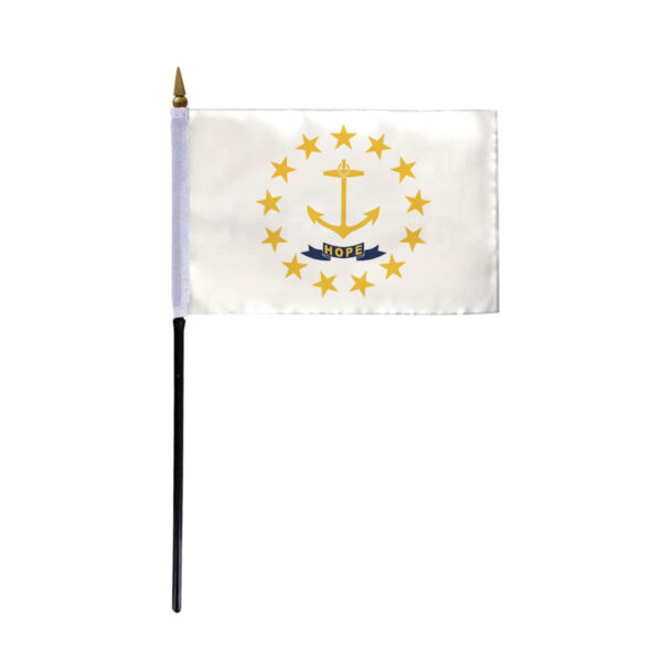 AGAS Rhode Island Stick Flag 4x6 Inch with 11 inch Plastic Pole - Printed Polyester