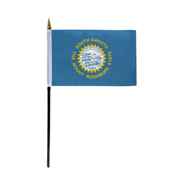 AGAS South Dakota Stick Flag 4x6 Inch with 11 inch Plastic Pole - Printed Polyester