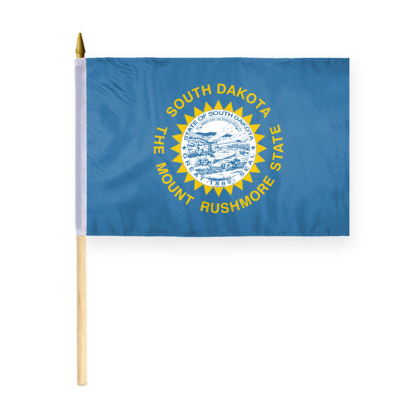 AGAS South Dakota Stick Flag 12x18 Inch with 24 inch Wood Pole - Printed Polyester