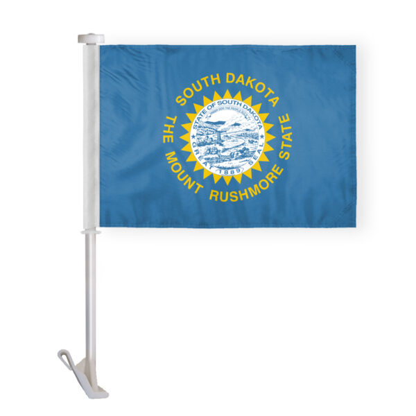 AGAS South Dakota State Car Window Flag 10.5x15 inch - Double Side Printed Knitted Polyester - 19 Inch White Plastic Unbreakable Pole Tough South Dakota Car Flag