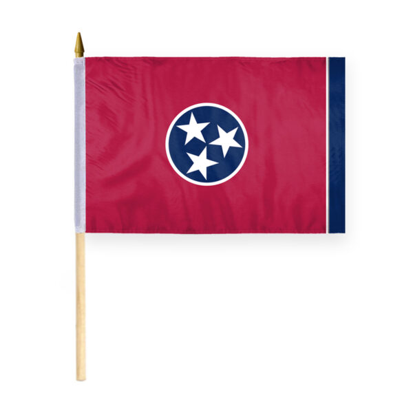 AGAS Tennessee Stick Flag 12x18 Inch with 24 inch Wood Pole - Printed Polyester