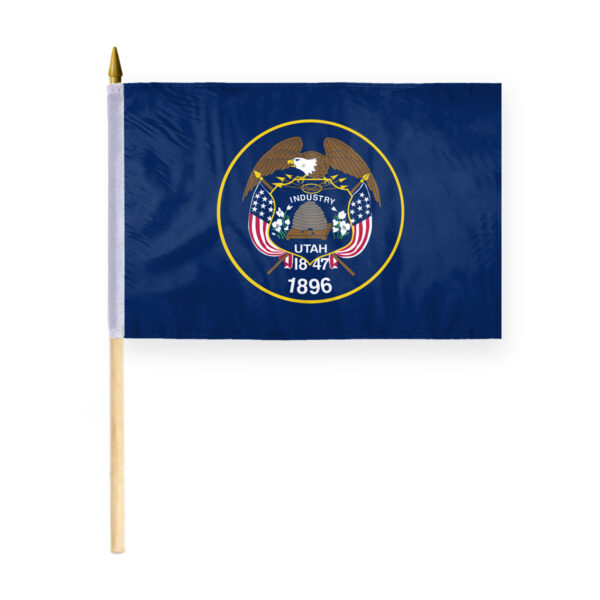 AGAS Utah Stick Flag 12x18 Inch with 24 inch Wood Pole - Printed Polyester