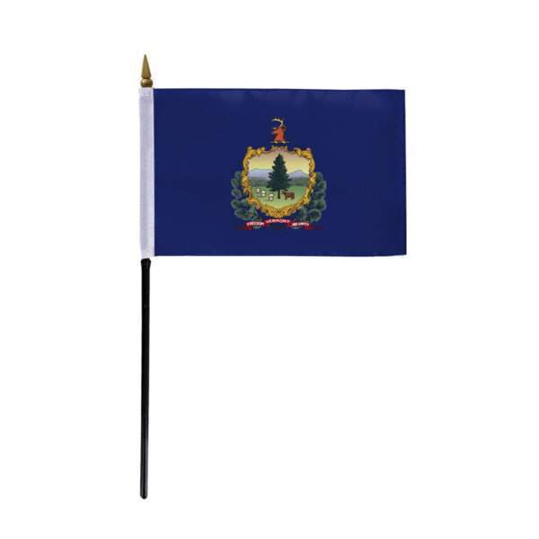 AGAS Vermont Stick Flag 4x6 Inch with 11 inch Plastic Pole - Printed Polyester