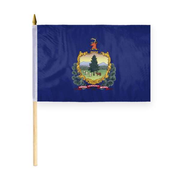 AGAS Vermont Stick Flag 12x18 Inch with 24 inch Wood Pole - Printed Polyester